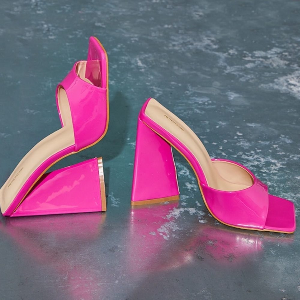 Pink PLT block heel square toe mules